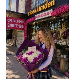 MOR BEYAZ ÇİÇEK BUKETİ