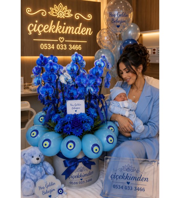 ÇOKLU ORKİDE ARANJMAN MAVİ